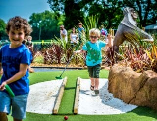 Smile, it's finally the weekend!😆 The greens are prepped for the weekend and we hope you are too!🏌️‍♂️	
#CrazyGolf #DinoGolf #ThingsToDoWithTheKids